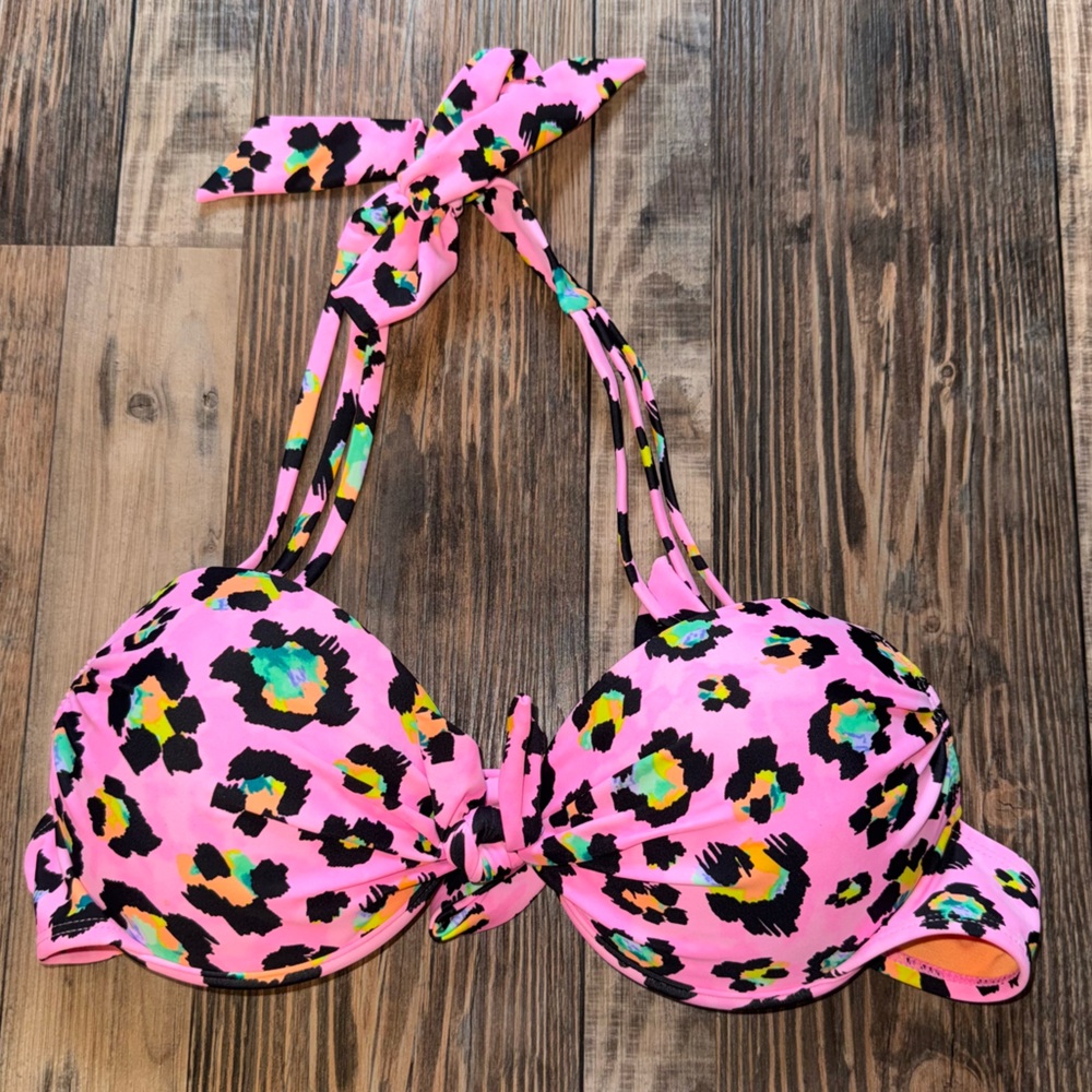 California Waves Push Up Bikini Swim Top Size Medium in Leopard